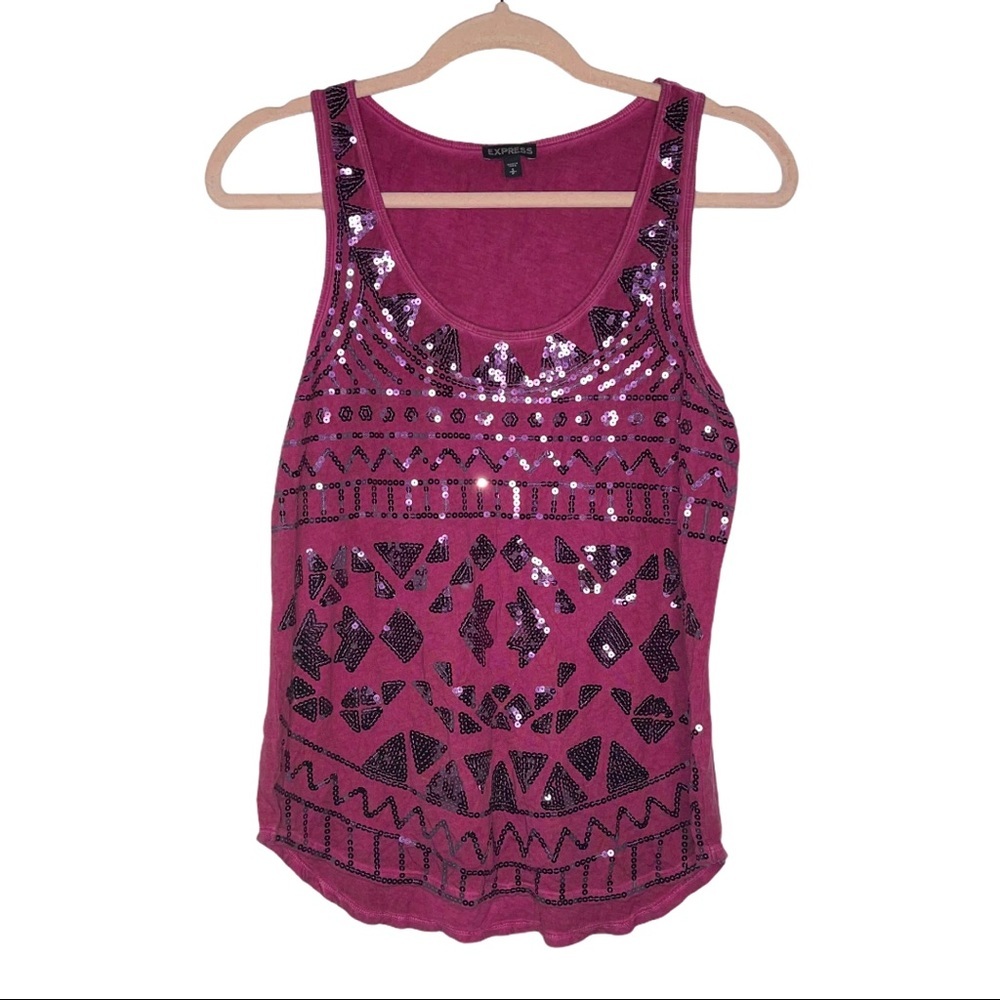Express Fuchsia Tank With Sequin Aztec Design S - image 1